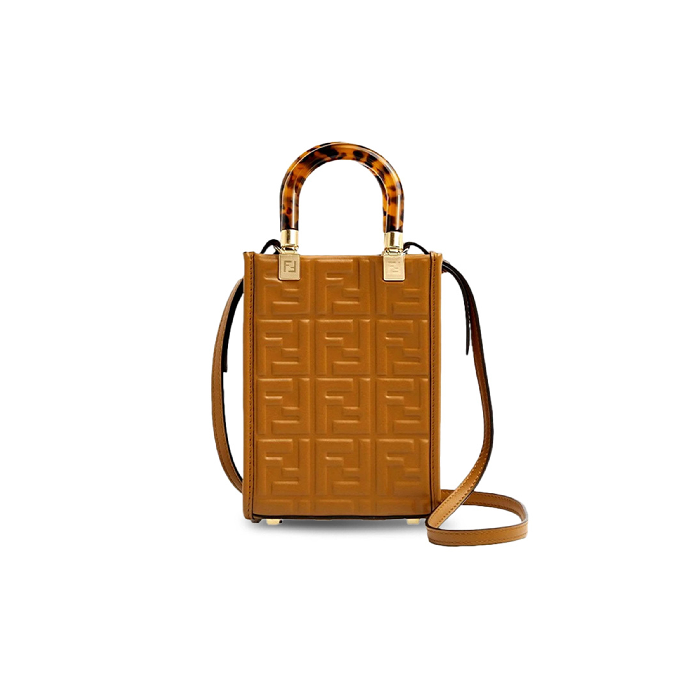 F**di ff zucca leather mini sunshine shopper tote crossbody bag (17*13*5cm)